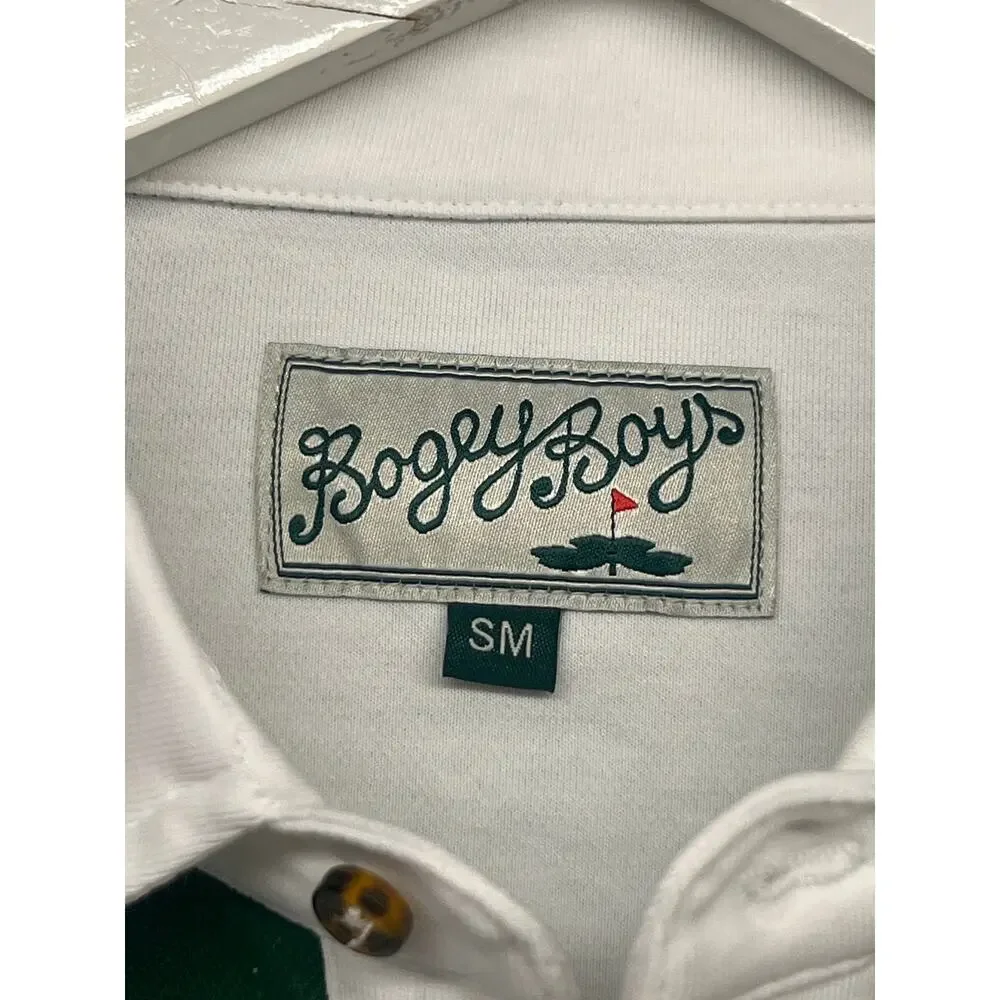 Bogey Boys Sz SM Green Yellow White Long Sleeve Offset Check Polo Shirt